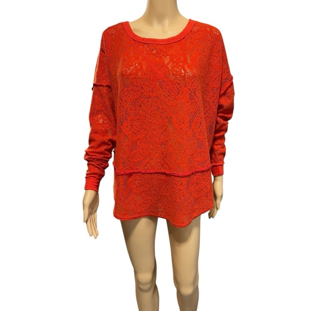 Free People Orange Oversized Long Sleeve Top Size XS